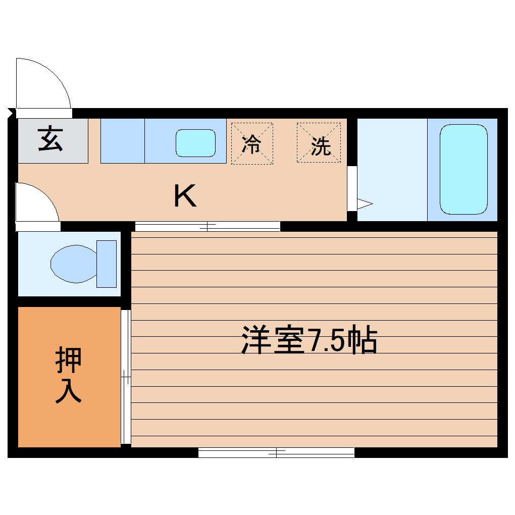 ハイツK(1K/1階)の間取り写真