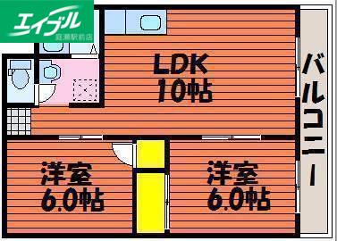 ハイデンス岡山(2LDK/2階)の間取り写真