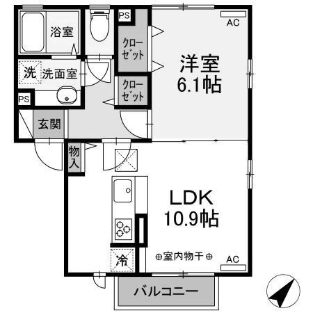 エヴァーヒルズ(1LDK/1階)の間取り写真