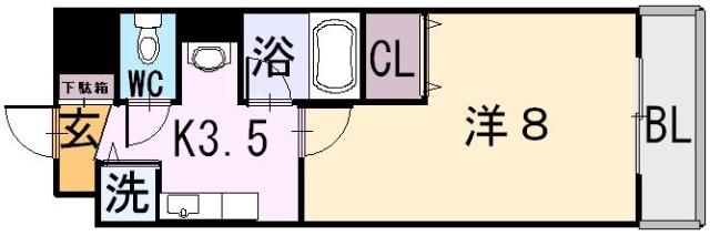 アルカンシェル(1K/2階)の間取り写真