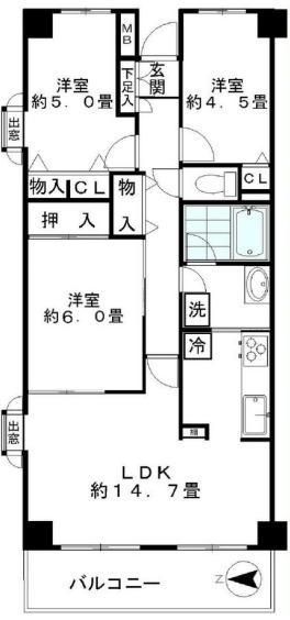 ジュネス(3LDK/3階)の間取り写真