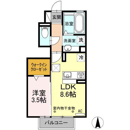 E・LAVIE 木曽川(1LDK/1階)の間取り写真