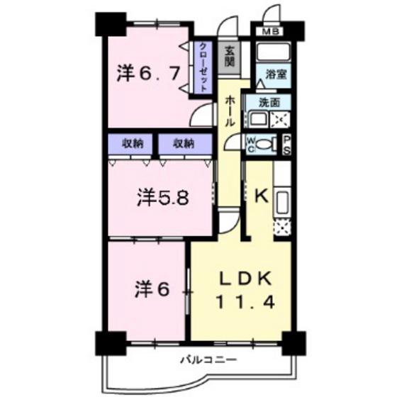 アンソレイエ湊(3LDK/2階)の間取り写真