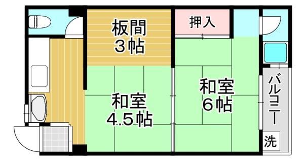 嶋川マンション(2SK/4階)の間取り写真