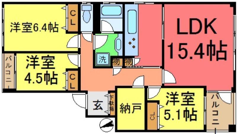 グランドコートA棟(3SLDK/3階)の間取り写真