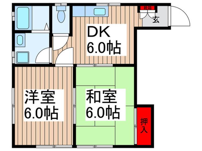 ハイツイチムラ(2DK/1階)の間取り写真