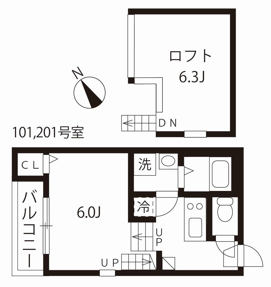 ミライグレースささしま(1K/2階)の間取り写真