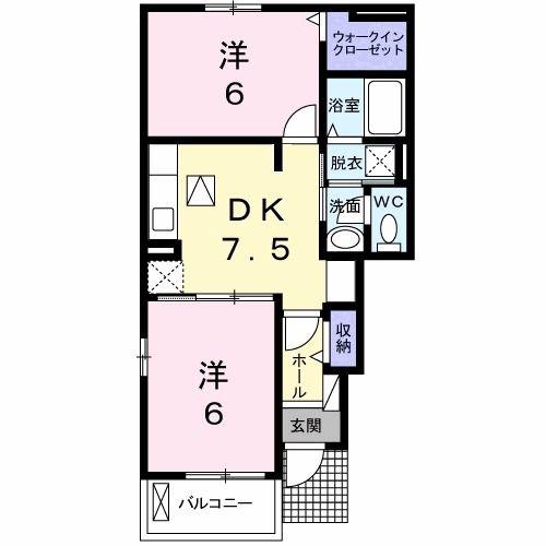 マリアージュII B棟(2DK/1階)の間取り写真