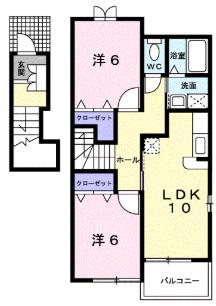メロディハウス メゾフォルテ(2LDK/2階)の間取り写真
