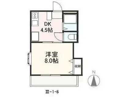 クレイドル安田III・IV(1DK/1階)の間取り写真