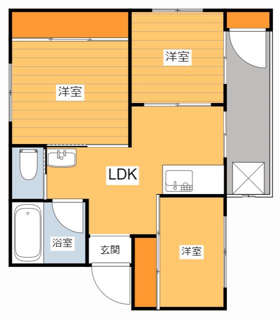 川本鏡が丘ビル(3LDK/3階)の間取り写真
