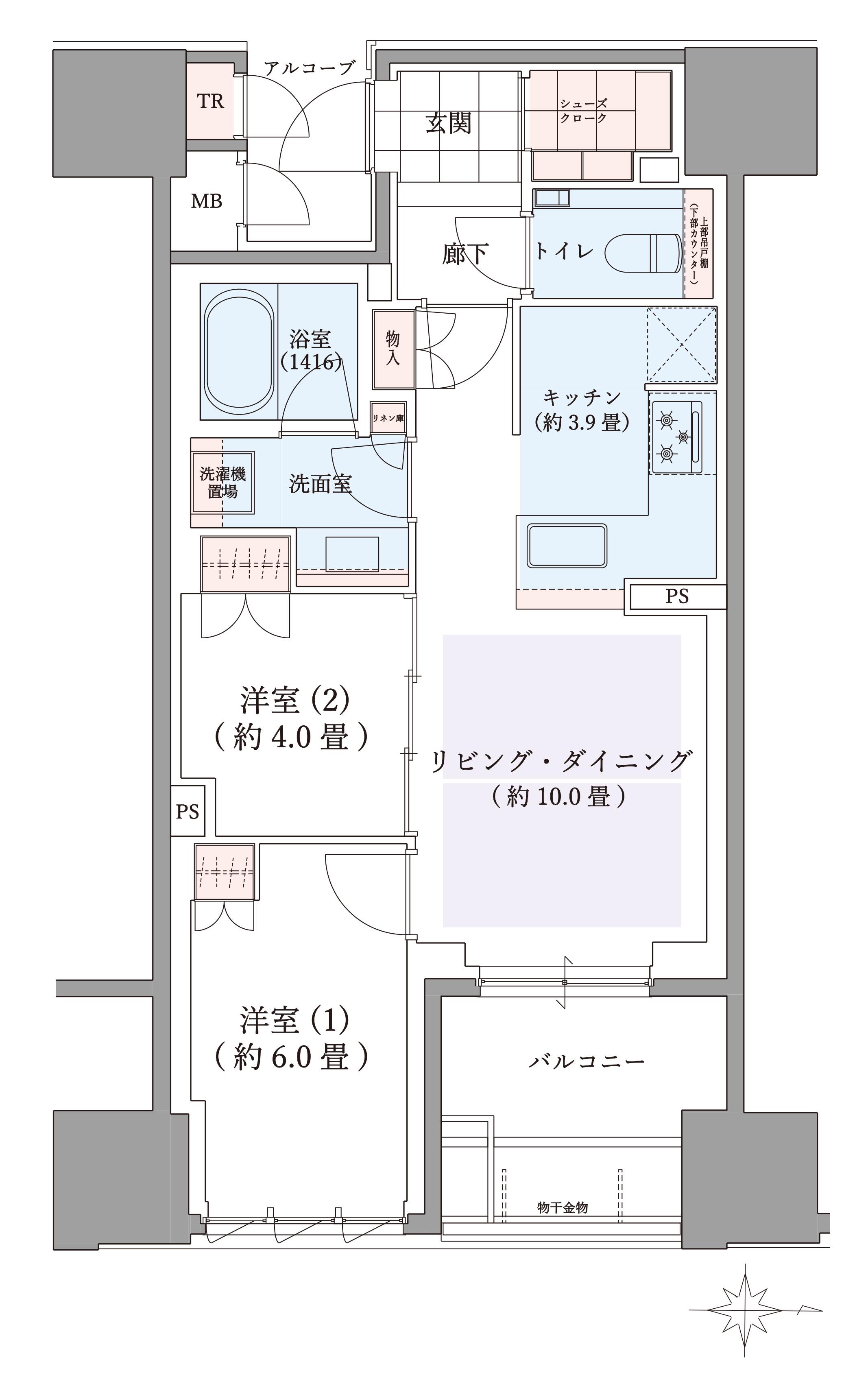 グランドメゾン北堀江レジデンス(2LDK/15階)の間取り写真