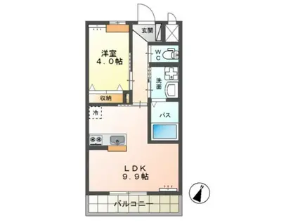 ウエスト VALLEY MOTO II(1LDK/1階)の間取り写真