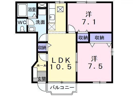 カーサ ラウレールII(2LDK/1階)の間取り写真