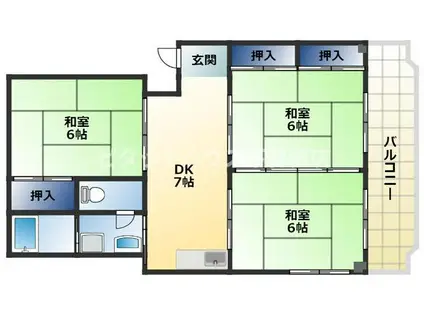 オアシス安部山公園(3DK/1階)の間取り写真