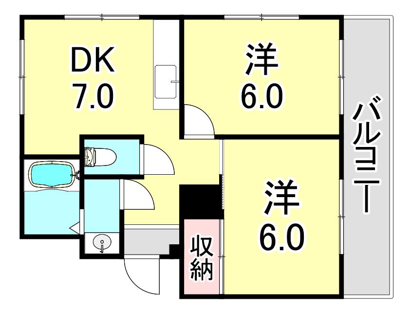 ダイバーシティ神戸長田C棟(2DK/4階)の間取り写真