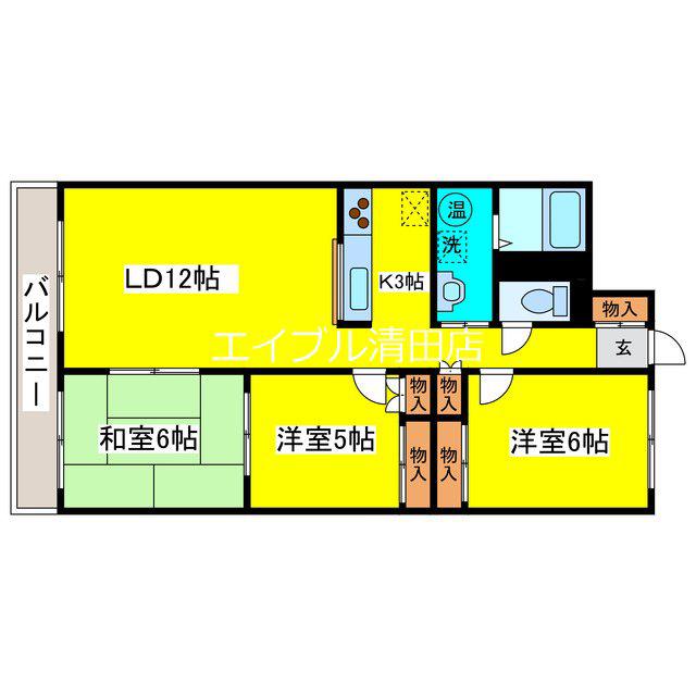 プリムラKⅢ(3LDK/2階)の間取り写真