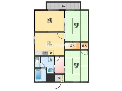 グリーンハイツ里(3DK/1階)の間取り写真