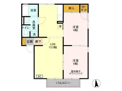 メゾン・ド・ラフィーネB棟(2LDK/1階)の間取り写真