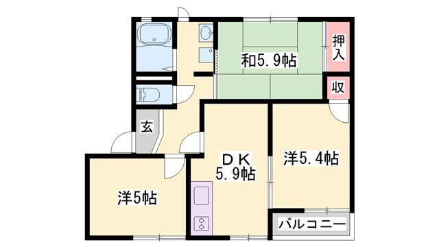 リバーサイドII(3K/1階)の間取り写真