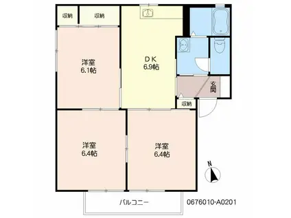 シャーメゾン・コスモス A棟(3DK/2階)の間取り写真