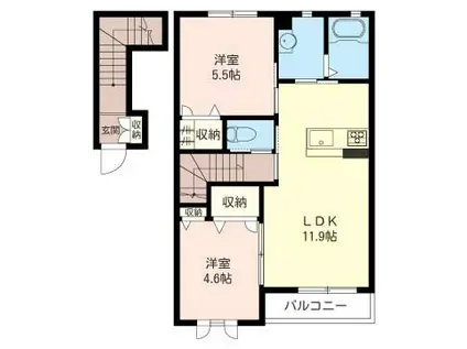 プロモントワール(2LDK/2階)の間取り写真