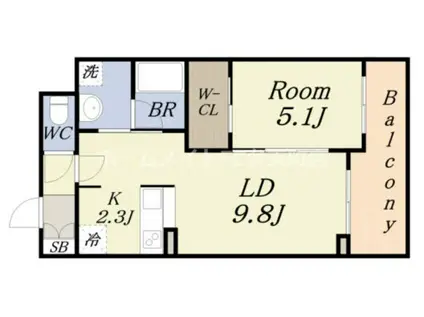 モクシオン大阪ベイ(1LDK/1階)の間取り写真