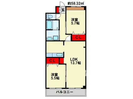 ブライテック アイ(2LDK/1階)の間取り写真