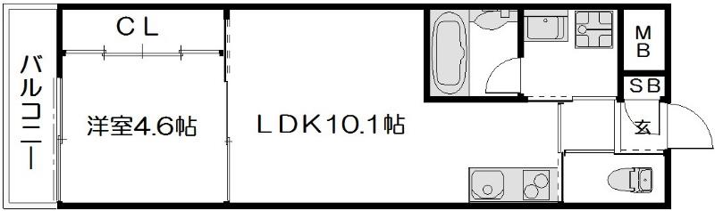 モノ コモド ウエスト(1LDK/3階)の間取り写真