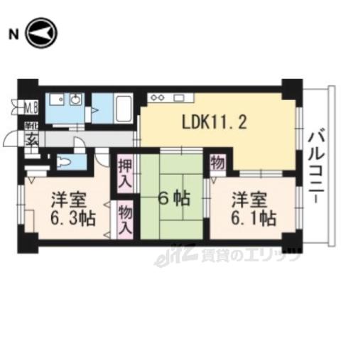 グランディール堀川(3LDK/2階)の間取り写真