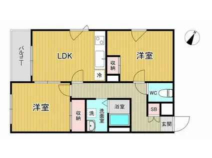 クレドール富久(2LDK/2階)の間取り写真
