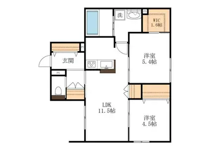 GRACE COURT西棟(2LDK/2階)の間取り写真