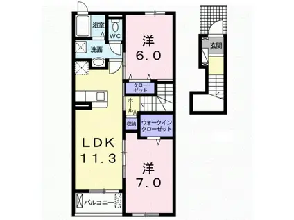 ジラソーレ御幸B(2LDK/2階)の間取り写真