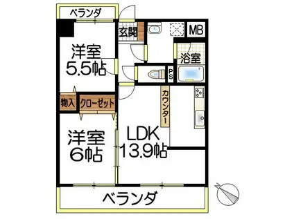 朝日プラザステーションコア福山西町(2LDK/7階)の間取り写真