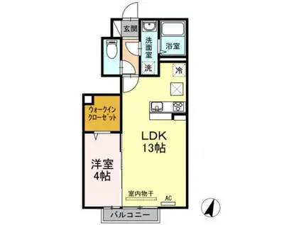 ミルキークォーツ(1LDK/1階)の間取り写真