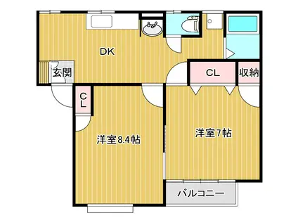 マインドキャッスルB棟(2DK/1階)の間取り写真