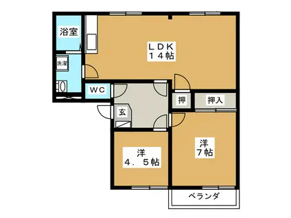 カントリーハイツ B(2LDK/2階)の間取り写真