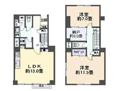 浜芦屋マンション(2LDK/5階)の間取り写真