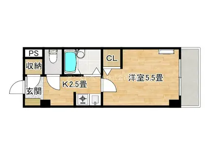 パークサイド八幡(1K/3階)の間取り写真