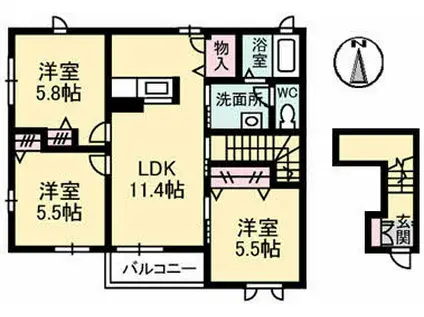 ハイツ コスモス(2LDK/1階)の間取り写真