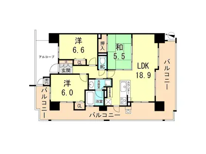 ワコーレ伊丹宮ノ前(3LDK/6階)の間取り写真