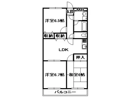 リバーコート三田(3LDK/2階)の間取り写真