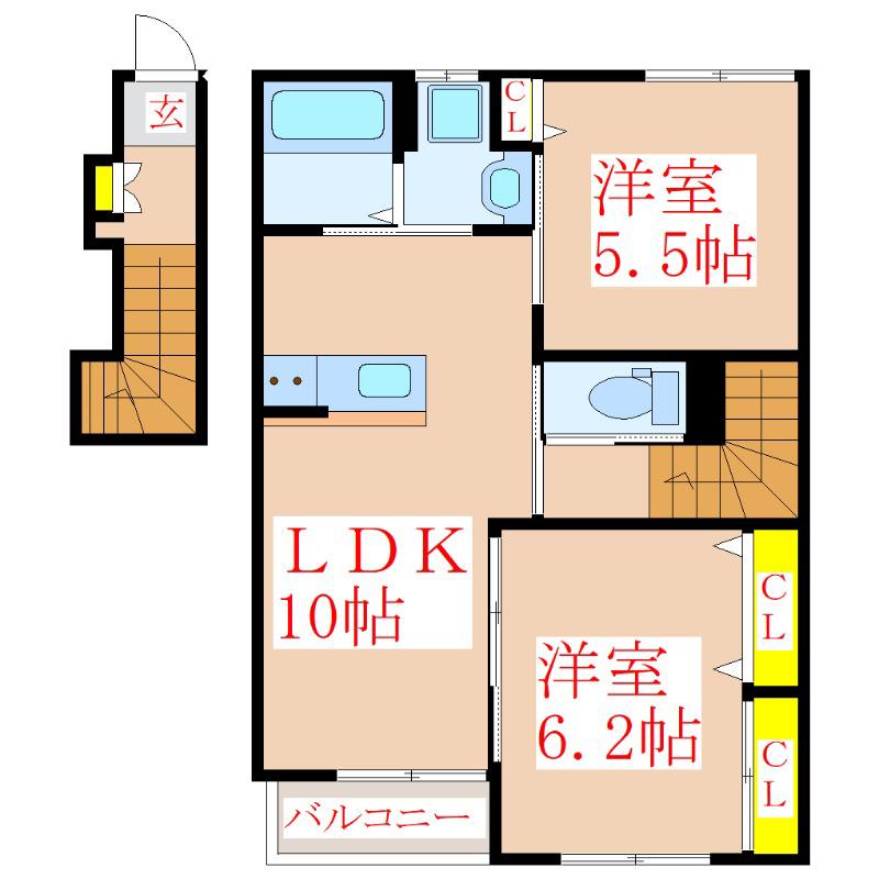 メゾン・フェリス(2LDK/2階)の間取り写真