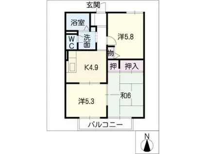 セピアコート B棟(3K/1階)の間取り写真