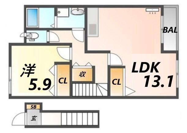 ジュピター I(1LDK/2階)の間取り写真