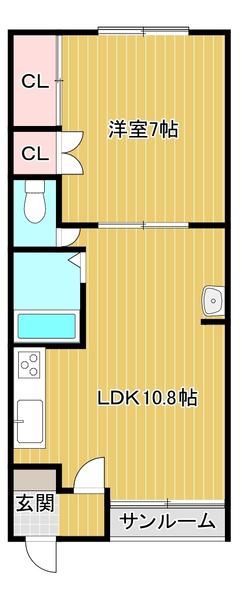 サニーエストA(1LDK/2階)の間取り写真