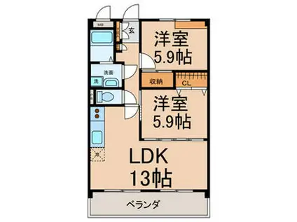 リヴェール ドミール(2LDK/2階)の間取り写真