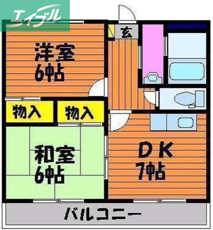 クオリティ東古松(2DK/2階)の間取り写真