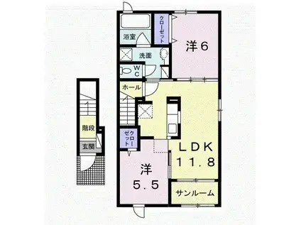 ルポゼA(2LDK/2階)の間取り写真