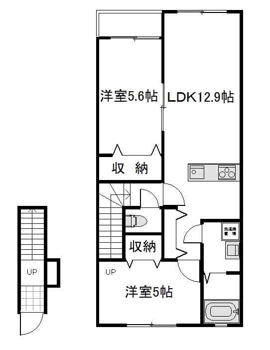 リバーサイド東畦 B棟(2LDK/2階)の間取り写真